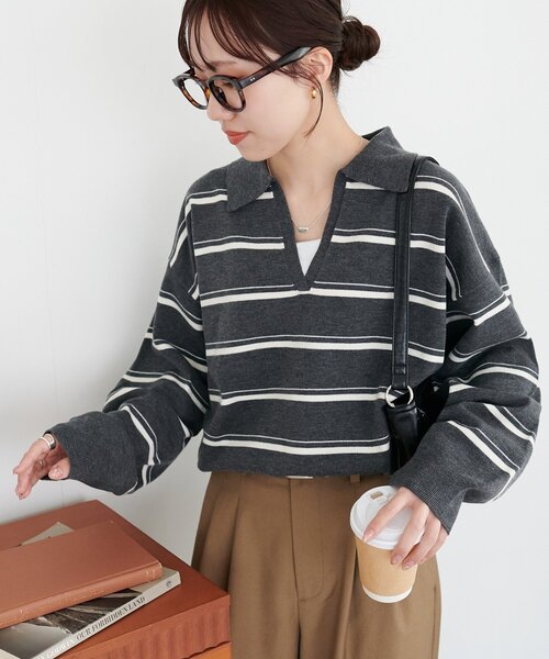 DISCOAT(ディスコート)の「モチモチスキッパープルオーバー《WEB限定カラーあり》(ニット/セーター・レディース・ライトベージュ/アイボリー/チャコールグレー/レッド/ネイビー/ダークグレー/ブラウン・FREE)」の3枚目の写真