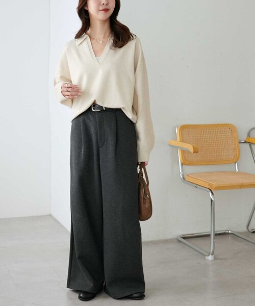 DISCOAT(ディスコート)の「モチモチスキッパープルオーバー《WEB限定カラーあり》(ニット/セーター・レディース・ライトベージュ/アイボリー/チャコールグレー/レッド/ネイビー/ダークグレー/ブラウン・FREE)」の8枚目の写真