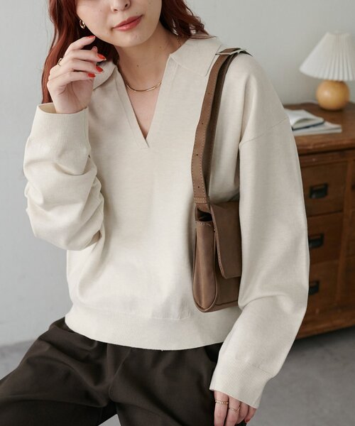 DISCOAT(ディスコート)の「モチモチスキッパープルオーバー《WEB限定カラーあり》(ニット/セーター・レディース・ライトベージュ/アイボリー/チャコールグレー/レッド/ネイビー/ダークグレー/ブラウン・FREE)」の9枚目の写真