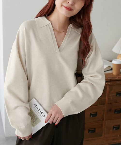 DISCOAT(ディスコート)の「モチモチスキッパープルオーバー《WEB限定カラーあり》(ニット/セーター・レディース・ライトベージュ/アイボリー/チャコールグレー/レッド/ネイビー/ダークグレー/ブラウン・FREE)」の10枚目の写真