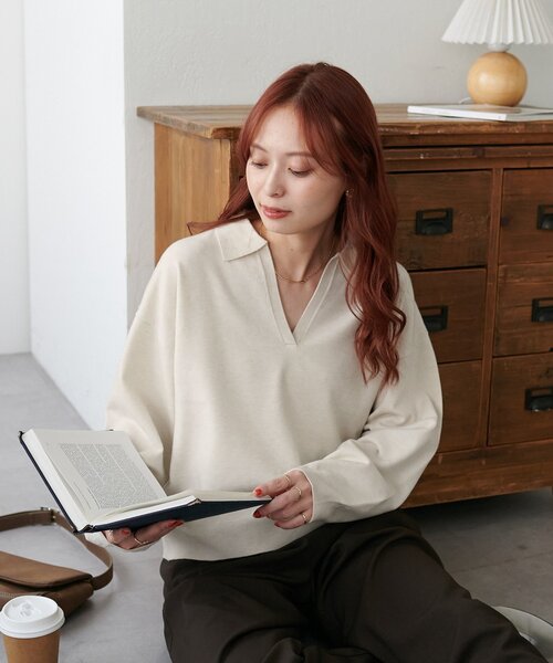 DISCOAT(ディスコート)の「モチモチスキッパープルオーバー《WEB限定カラーあり》(ニット/セーター・レディース・ライトベージュ/アイボリー/チャコールグレー/レッド/ネイビー/ダークグレー/ブラウン・FREE)」の11枚目の写真