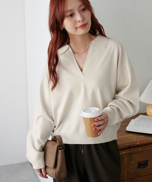 DISCOAT(ディスコート)の「モチモチスキッパープルオーバー《WEB限定カラーあり》(ニット/セーター・レディース・ライトベージュ/アイボリー/チャコールグレー/レッド/ネイビー/ダークグレー/ブラウン・FREE)」の12枚目の写真