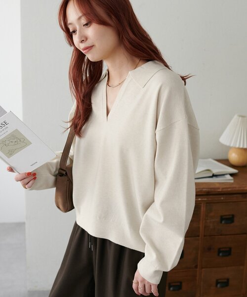 DISCOAT(ディスコート)の「モチモチスキッパープルオーバー《WEB限定カラーあり》(ニット/セーター・レディース・ライトベージュ/アイボリー/チャコールグレー/レッド/ネイビー/ダークグレー/ブラウン・FREE)」の13枚目の写真