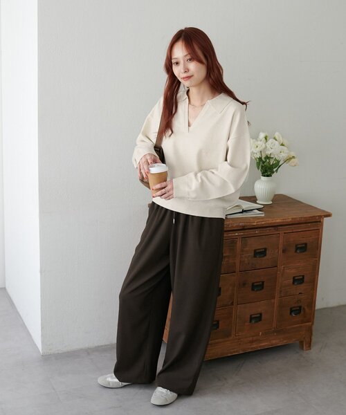 DISCOAT(ディスコート)の「モチモチスキッパープルオーバー《WEB限定カラーあり》(ニット/セーター・レディース・ライトベージュ/アイボリー/チャコールグレー/レッド/ネイビー/ダークグレー/ブラウン・FREE)」の15枚目の写真