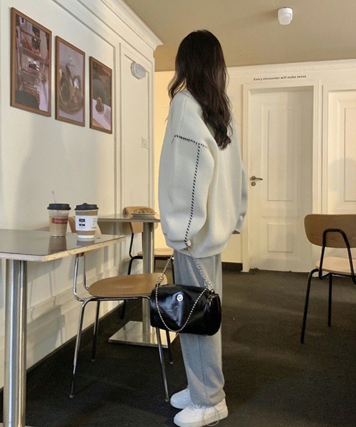 NinaetLina(ニナエリナ)の「ステッチ ニット カーディガン(カーディガン/ボレロ・レディース・ブラック/ホワイト・FREE)」の8枚目の写真