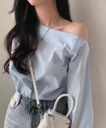 ampm（エーエムピーエム）の「韓国風オフショルシャツ／抜け感ルーズブラウス／大人カジュアル長袖トップス（Tシャツ/カットソー）」
