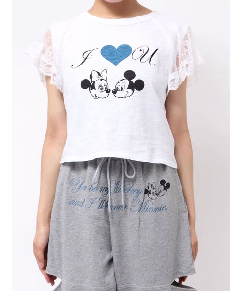 jouetie(ジュエティ)の「【Mickey&Minnie】ILOVEレースリメイクトップス Tシャツ(Tシャツ/カットソー・レディース・ピンク/ブラック/オフホワイト・MEDIUM)」の1枚目の写真