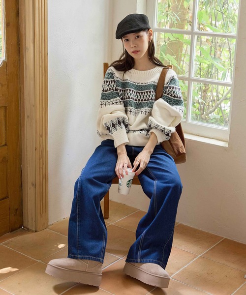 美品　ハンドメイド　ノルディック柄　肉厚　手編み　ニットセーター LL相当 美品 ハンドメイド ノルディック柄 肉厚 手編み ニットセーター LL相当