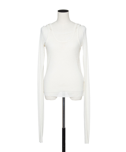 muller of yoshiokubo(ミュラーオブヨシオクボ)の「muller of yoshiokubo ミュラーオブヨシオクボ / MESH LAYER TOP メッシュレイヤートップス / MLF25102(Tシャツ/カットソー・レディース・アイボリー/カーキ/ブラック・36/38)」の2枚目の写真