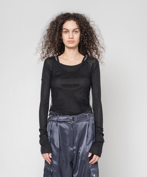 muller of yoshiokubo(ミュラーオブヨシオクボ)の「muller of yoshiokubo ミュラーオブヨシオクボ / MESH LAYER TOP メッシュレイヤートップス / MLF25102(Tシャツ/カットソー・レディース・アイボリー/カーキ/ブラック・36/38)」の3枚目の写真