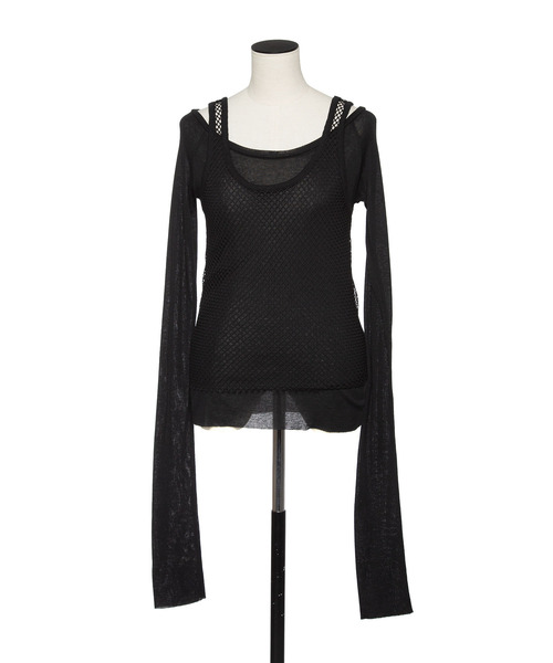 muller of yoshiokubo(ミュラーオブヨシオクボ)の「muller of yoshiokubo ミュラーオブヨシオクボ / MESH LAYER TOP メッシュレイヤートップス / MLF25102(Tシャツ/カットソー・レディース・アイボリー/カーキ/ブラック・36/38)」の7枚目の写真