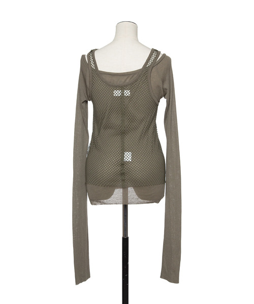muller of yoshiokubo(ミュラーオブヨシオクボ)の「muller of yoshiokubo ミュラーオブヨシオクボ / MESH LAYER TOP メッシュレイヤートップス / MLF25102(Tシャツ/カットソー・レディース・アイボリー/カーキ/ブラック・36/38)」の8枚目の写真