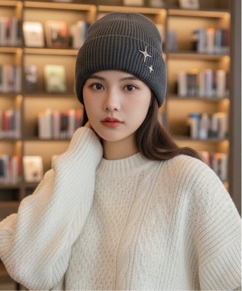 Burner（バーナー）の「【OKUOKU　0909】ワンポイント　カラーニット帽 　oku-bosi-6（ニットキャップ/ビーニー・レディース・グリーン系その他/サーモンピンク/パープル系その他/ホワイト系その他/ブラウン系その他/チャコールグレー/ブラック系その他・FREE）」の3枚目の写真