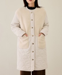 NAVY（ネイビー）の「nAvy グラムス ボア キルティング切替ノーカラー 中綿ロングコート【軽量 撥水加工 手洗いOK】（ノーカラーコート）」