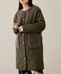 NAVY（ネイビー）の「nAvy グラムス ボア キルティング切替ノーカラー 中綿ロングコート【軽量 撥水加工 手洗いOK】（ノーカラーコート）」