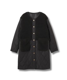 nAvy グラムス ボア キルティング切替ノーカラー 中綿ロングコート【軽量 撥水加工 手洗いOK】