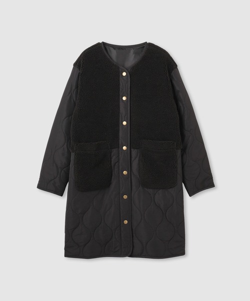 NAVY(ネイビー)の「nAvy グラムス ボア キルティング切替ノーカラー 中綿ロングコート【軽量 撥水加工 手洗いOK】(ノーカラーコート・レディース・ベージュ/カーキ/ブラック/オフホワイト・M/L)」の15枚目の写真