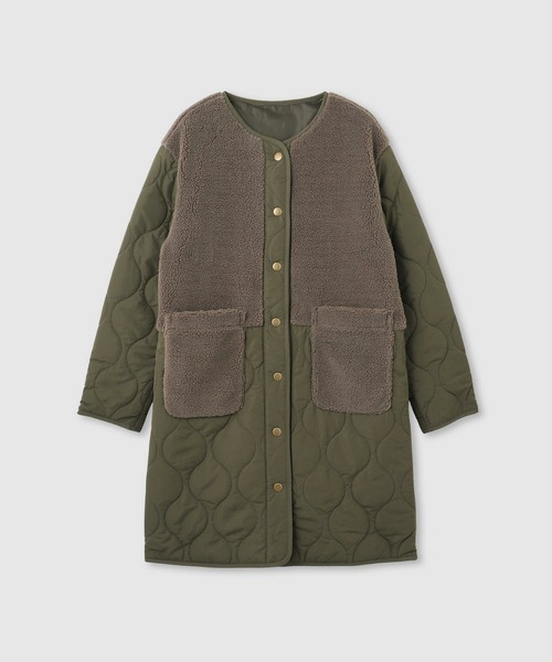 NAVY(ネイビー)の「nAvy グラムス ボア キルティング切替ノーカラー 中綿ロングコート【軽量 撥水加工 手洗いOK】(ノーカラーコート・レディース・ベージュ/カーキ/ブラック/オフホワイト・M/L)」の16枚目の写真