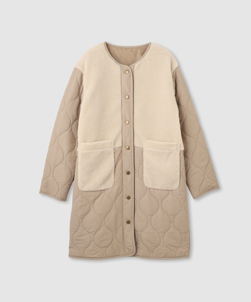 NAVY(ネイビー)の「nAvy グラムス ボア キルティング切替ノーカラー 中綿ロングコート【軽量 撥水加工 手洗いOK】(ノーカラーコート・レディース・ベージュ/カーキ/ブラック/オフホワイト・M/L)」の17枚目の写真