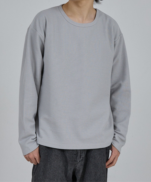 AH ABAHOUSE（エーエイチアバハウス）の「MODERN KANOKO CREW NECK LONG SLEEVE T-SHIRT / モダン カノコ クルーネック ロングスリーブTシャツ（Tシャツ/カットソー・メンズ・グレイッシュベージュ/ホワイト/ブラック・46/48/44）」の3枚目の写真