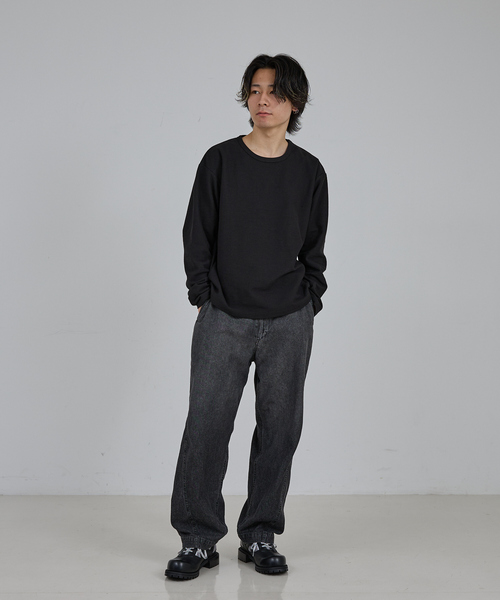 AH ABAHOUSE（エーエイチアバハウス）の「MODERN KANOKO CREW NECK LONG SLEEVE T-SHIRT / モダン カノコ クルーネック ロングスリーブTシャツ（Tシャツ/カットソー・メンズ・グレイッシュベージュ/ホワイト/ブラック・46/48/44）」の4枚目の写真