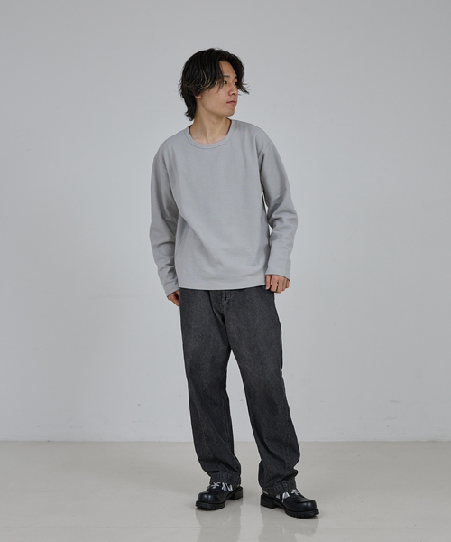 AH ABAHOUSE（エーエイチアバハウス）の「MODERN KANOKO CREW NECK LONG SLEEVE T-SHIRT / モダン カノコ クルーネック ロングスリーブTシャツ（Tシャツ/カットソー・メンズ・グレイッシュベージュ/ホワイト/ブラック・46/48/44）」の13枚目の写真