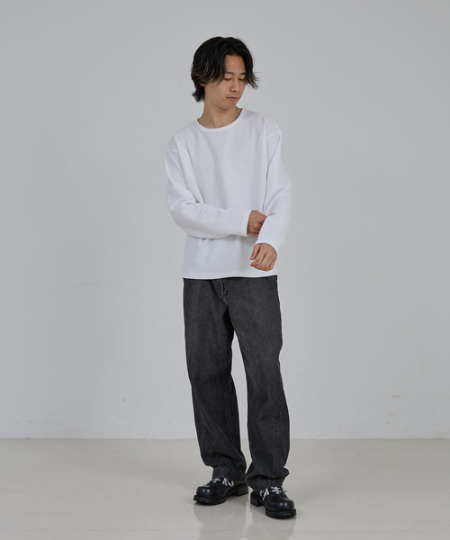 AH ABAHOUSE（エーエイチアバハウス）の「MODERN KANOKO CREW NECK LONG SLEEVE T-SHIRT / モダン カノコ クルーネック ロングスリーブTシャツ（Tシャツ/カットソー・メンズ・グレイッシュベージュ/ホワイト/ブラック・46/48/44）」の18枚目の写真