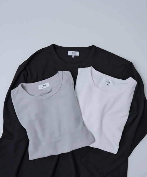 AH ABAHOUSE（エーエイチアバハウス）の「MODERN KANOKO CREW NECK LONG SLEEVE T-SHIRT / モダン カノコ クルーネック ロングスリーブTシャツ（Tシャツ/カットソー・メンズ・グレイッシュベージュ/ホワイト/ブラック・46/48/44）」の19枚目の写真