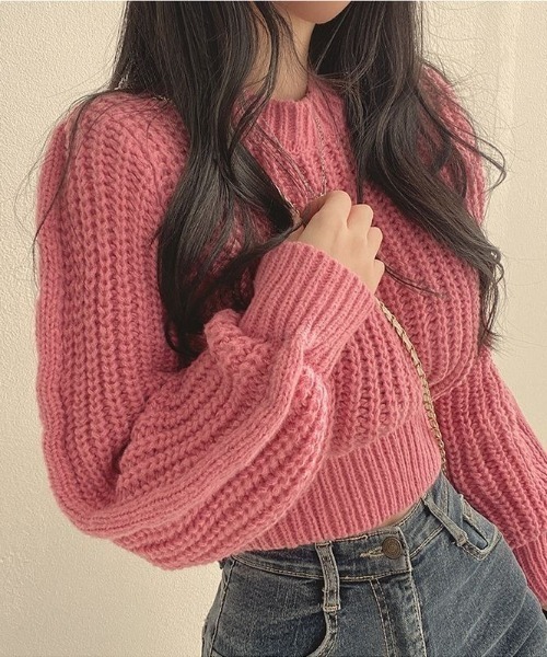 SHEPP(シープ)の「アゼクロップド ニットプルオーバー(ニット/セーター・レディース・ホワイト/ピンク/ブラウン/ブラック・F)」の5枚目の写真