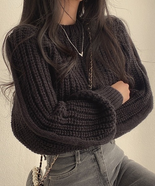 SHEPP(シープ)の「アゼクロップド ニットプルオーバー(ニット/セーター・レディース・ホワイト/ピンク/ブラウン/ブラック・F)」の15枚目の写真