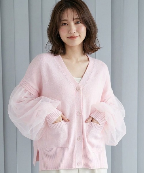 Lateru(ラテル)の「2WAY 着用可 オーガンジーボリュームスリーブニットカーディガン 大人可愛いレディース(カーディガン/ボレロ・レディース・ホワイト/ピンク/ブラック・FREE)」の3枚目の写真