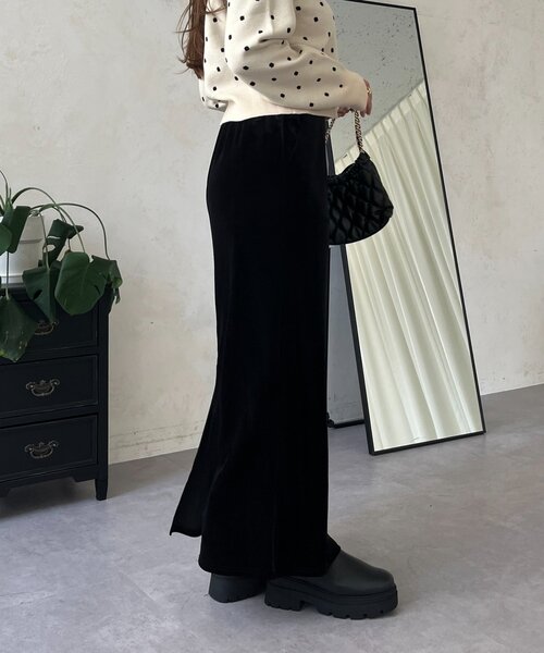 prose verse（プロズヴェール）の「ストレッチベロアナロースカート（スカート・レディース・ブラック・MEDIUM/LARGE/PM/PL/TM/TL）」の13枚目の写真