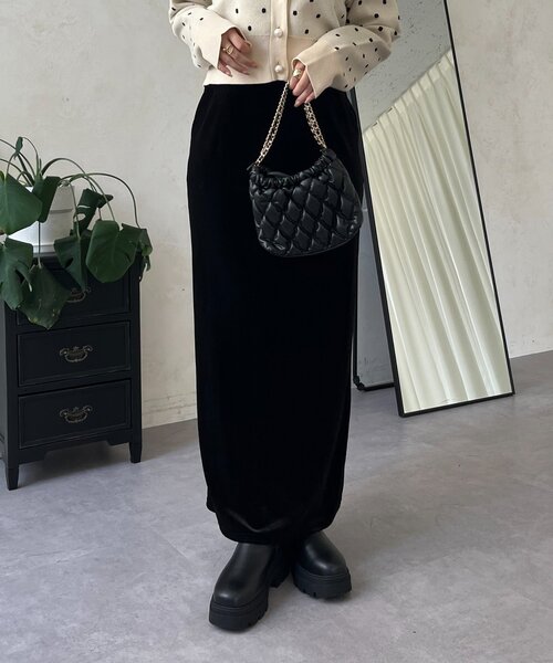 prose verse（プロズヴェール）の「ストレッチベロアナロースカート（スカート・レディース・ブラック・MEDIUM/LARGE/PM/PL/TM/TL）」の14枚目の写真