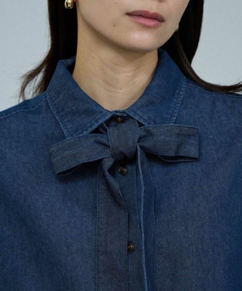 Mac-House（マックハウス）の「milli de l'air デニムボウタイシャツ（シャツ/ブラウス・レディース・ネイビー/ブルー・M）」の8枚目の写真