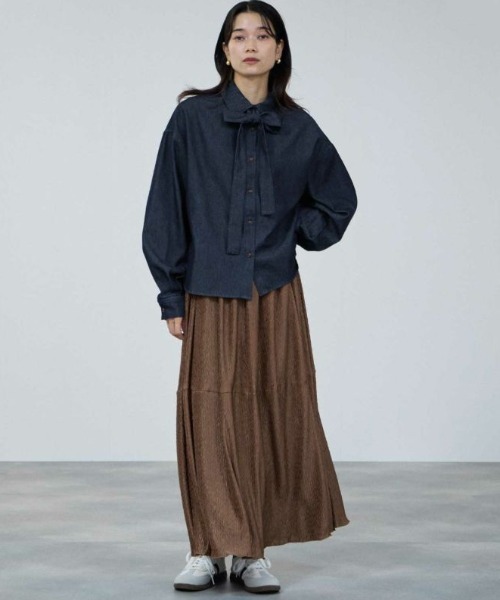 Mac-House（マックハウス）の「milli de l'air デニムボウタイシャツ（シャツ/ブラウス・レディース・ネイビー/ブルー・M）」の13枚目の写真