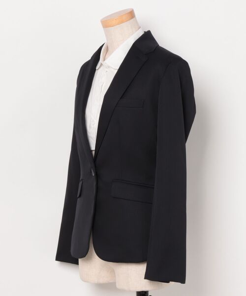 m.f.editorial（エムエフエディトリアル）の「【ストレッチ ウォッシャブル】m.f.エディトリアル レディース 1ボタンジャケット＋テーパードパンツ シャドーストライプ黒（スーツセット・レディース・ブラック・S/MEDIUM/LARGE/X-LARGE）」の2枚目の写真