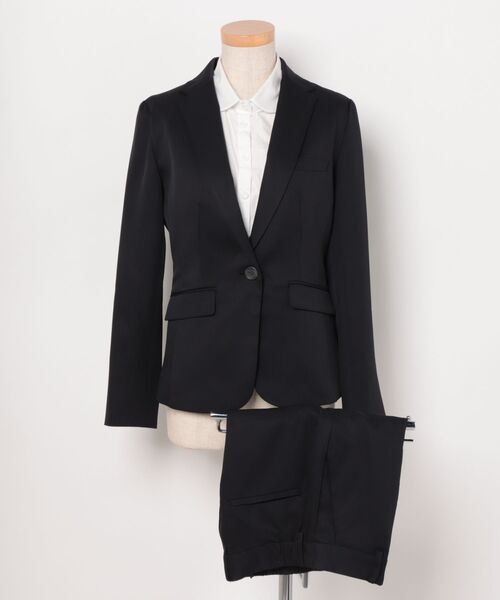 m.f.editorial（エムエフエディトリアル）の「【ストレッチ ウォッシャブル】m.f.エディトリアル レディース 1ボタンジャケット＋テーパードパンツ シャドーストライプ黒（スーツセット・レディース・ブラック・S/MEDIUM/LARGE/X-LARGE）」の4枚目の写真