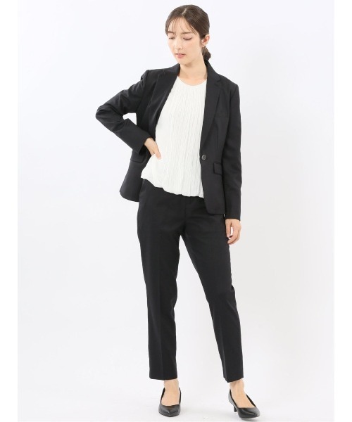 m.f.editorial（エムエフエディトリアル）の「【ストレッチ ウォッシャブル】m.f.エディトリアル レディース 1ボタンジャケット＋テーパードパンツ シャドーストライプ黒（スーツセット・レディース・ブラック・S/MEDIUM/LARGE/X-LARGE）」の5枚目の写真