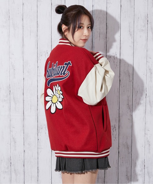 セール】《サガラ刺繍フラワー×ロゴ》レディース スタジャン カレッジ