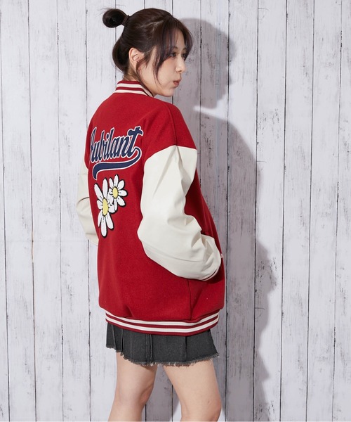 メゾンドシャンティ　ジャガード織スタジャン セール】《サガラ刺繍フラワー×ロゴ》レディース スタジャン カレッジ