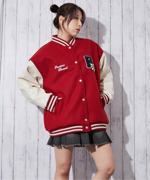 セール】《サガラ刺繍フラワー×ロゴ》レディース スタジャン カレッジ