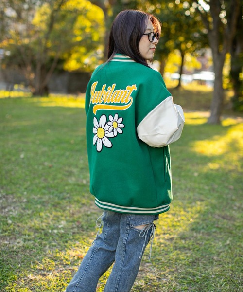 セール】《サガラ刺繍フラワー×ロゴ》レディース スタジャン カレッジ