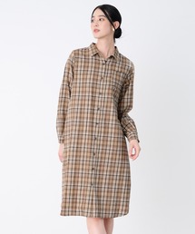 先染めチェック シャツワンピース