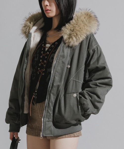 セール】【ファー取り外し可能】N2B-Style Faux Fur Hooded Blouson
