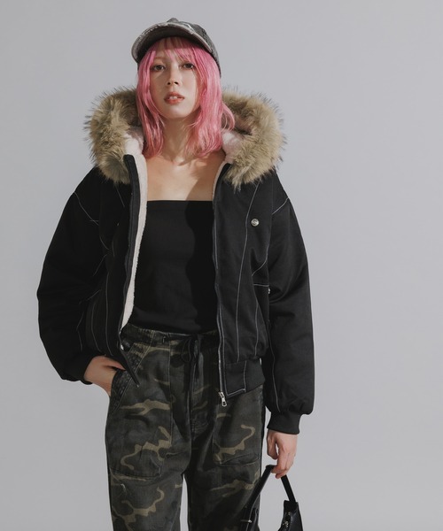 紈　ファーフードブルゾン VIBGYOR ブルゾン アウター 「LAMPOON」フェイクファーフードブルゾン