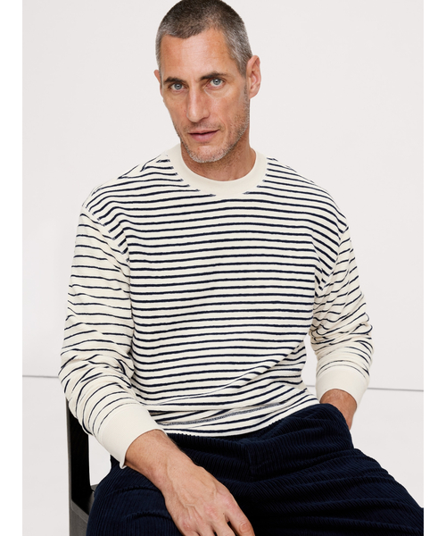 Banana Republic（バナナリパブリック）の「ミックス ストライプ リラックス ジャージーTシャツ（Tシャツ/カットソー・メンズ・イエロー/ネイビー・L/S/XL/M）」の2枚目の写真