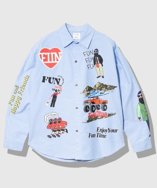 go slow caravan(ゴースローキャラバン)の「MODEM DESIGN/モデムデザイン L/S 総柄おじさんシャツ(シャツ/ブラウス・メンズ・ブルー/ホワイト・X-LARGE/MEDIUM/LARGE)」の1枚目の写真