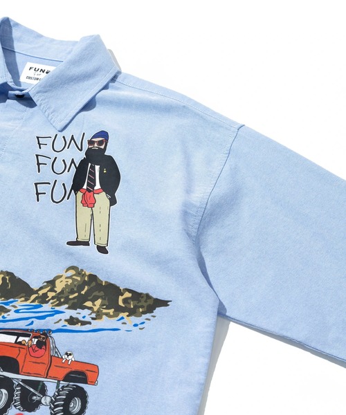 go slow caravan(ゴースローキャラバン)の「MODEM DESIGN/モデムデザイン L/S 総柄おじさんシャツ(シャツ/ブラウス・メンズ・ブルー/ホワイト・X-LARGE/MEDIUM/LARGE)」の6枚目の写真