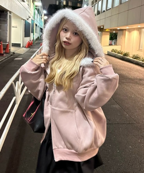 ラメキラキラファーパーカー（パーカー）｜continuer de NICE CLAUP