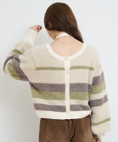 一部店舗限定】B シャギー2WAYボーダーカーディガン（ニット/セーター
